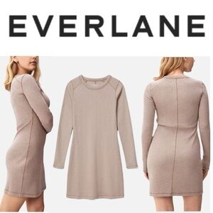 Everlane Ribbed Tan Long Sleeve Heathered Oat Sweater Dress